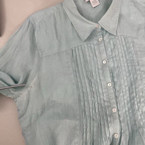 Soft Surroundings Button Up Linen Tunic Womens Large Pin Tuck Long Sleeve - Picture 12 of 12